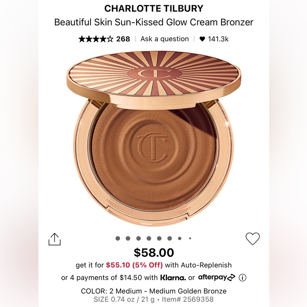 CHARLOTTE TILBURY Beautiful Skin Sun-Kissed Glow Cream Bronzer - 2 Medium
